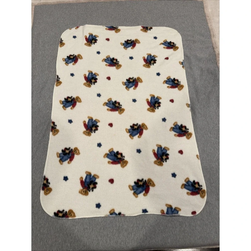 BJT Blue Jean Teddy Bear Fleece Baby‎ Blanket Hearts Stars 32 x 42 Welcome World